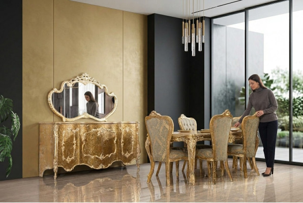 Luxury Dining Room Set Furniture Chair 6x Sideboard Mirror Dining Room Group Complete