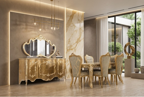 Luxury Dining Room Set Furniture Chair 6x Sideboard Mirror Dining Room Group Complete