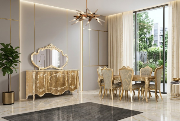 Dining room dining table 6x chairs table luxury tables classic dining group set 7-piece.