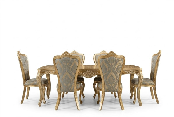 Dining room dining table 6x chairs table luxury tables classic dining group set 7-piece.