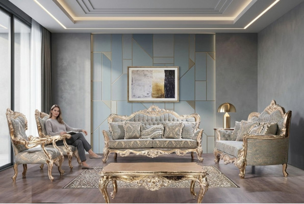 Chesterfield Sofa Set 3+3+1+1 Seats Coffee Table Classic Sofa Upholstered Seat