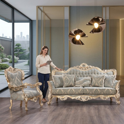 Classic Luxury Sofa Set, Sofa and Armchair Living Room Set 3+1 Seat Chesterfield