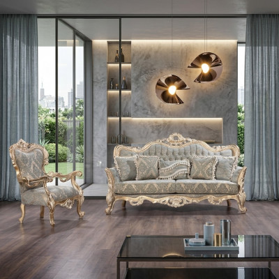 Classic Luxury Sofa Set, Sofa and Armchair Living Room Set 3+1 Seat Chesterfield