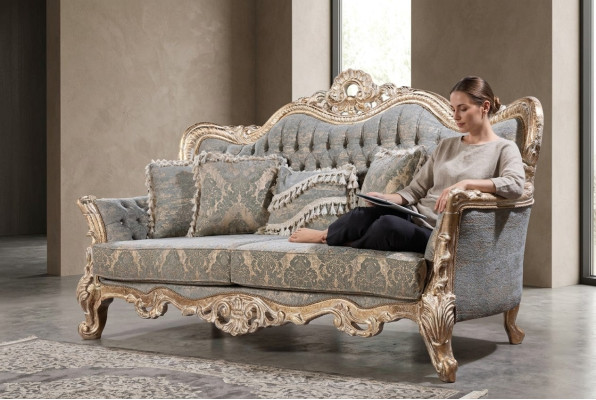 Chesterfield 3-Seater Designer Sofa Luxury Upholstered Sofas Couches Fabric Textile