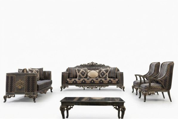 Chesterfield Designer Sofa Group 5-piece Set Sofa Set 3+3+1+1 Seat Coffee Table