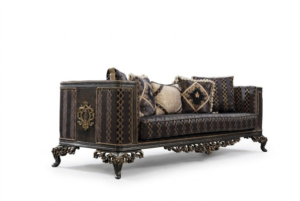 Baroque Rococo 3-Seater Designer Sofa Couch Upholstered Sofas Couches Fabric Textile New