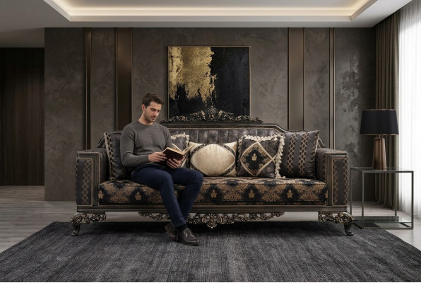 Chesterfield 3-Seater Designer Sofa Luxury Upholstered Sofas Couches Fabric Textile New