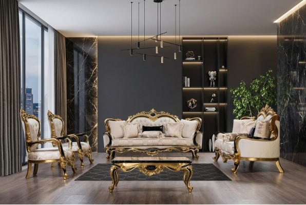 Chesterfield Baroque Sofa Couch 5-piece Set Sofa Set 3+3+1+1 Seat Coffee Table