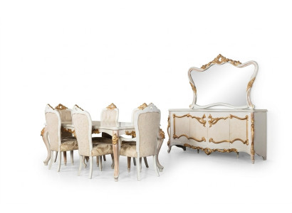 Complete set dining table + 6 chairs dining room dining group wood sideboard + mirror 9-piece set