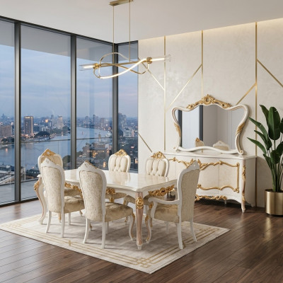 Luxury Set Dining Room Dining Table Chair XL Table Tables Chairs Wood Design 7 pcs New