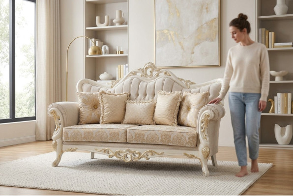 Sofa 3-seater Fabric Three-seater Sofas Luxury Living Room Baroque Style Couch Baroque