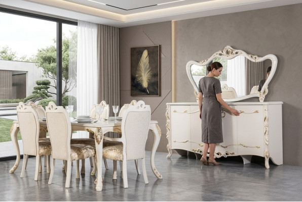 Dining Room Set 9-piece Luxury Suite Table 6x Chairs Sideboard Mirror New Furniture