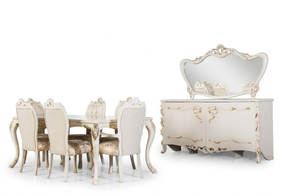 Dining Room Set 9-piece Luxury Suite Table 6x Chairs Sideboard Mirror New Furniture