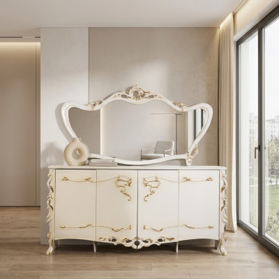 Sideboard Mirror Set Dining Baroque Wood Dressers Wooden Cabinet New