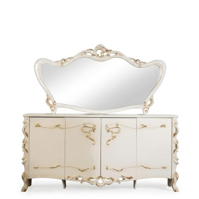 Sideboard Mirror Set Dining Baroque Wood Dressers Wooden Cabinet New