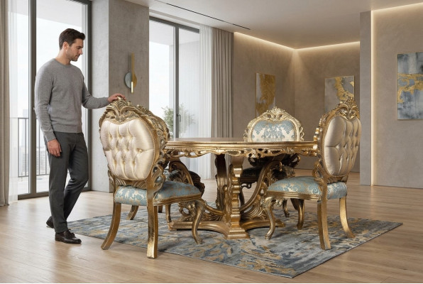 Golden Baroque Dining Table Round Table Round Dining Tables Wood Tables 173cm