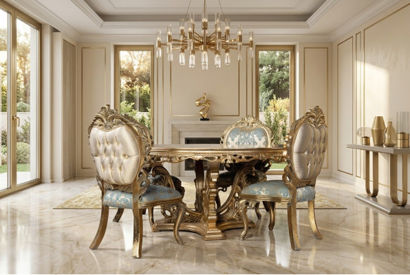 Golden Baroque Dining Table Round Table Round Dining Tables Wood Tables 173cm