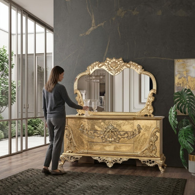 Set Chest of Drawers Mirror Set Chests Wood Group Sideboard Furniture Baroque