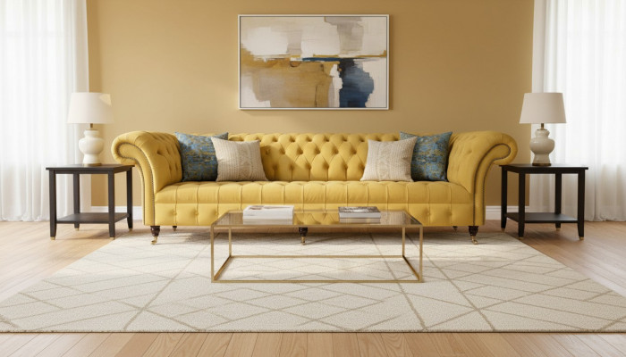 Elegance Design Sofa 4-Seater Couch Upholstery Luxury Textile Chesterfield Sofas Yellow