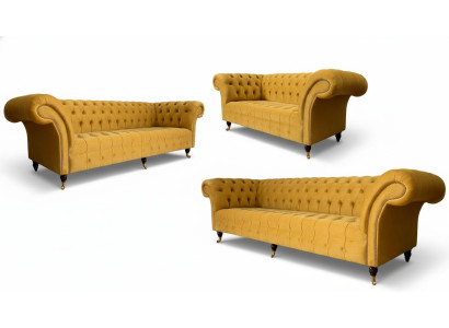 Yellow Chesterfield Sofa Set Couch Upholstery Set Complete Seating Suite