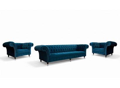 Blue Chesterfield sofa set couch upholstery set seating arrangement 3+1+1