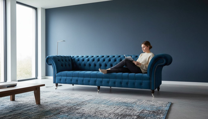 Designer Luxury Chesterfield Sofa 4-Seater Couch Upholstered Sofas Furniture Blue