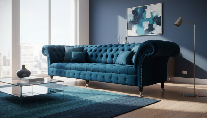 Designer Luxury Chesterfield Sofa 4-Seater Couch Upholstered Sofas Furniture Blue