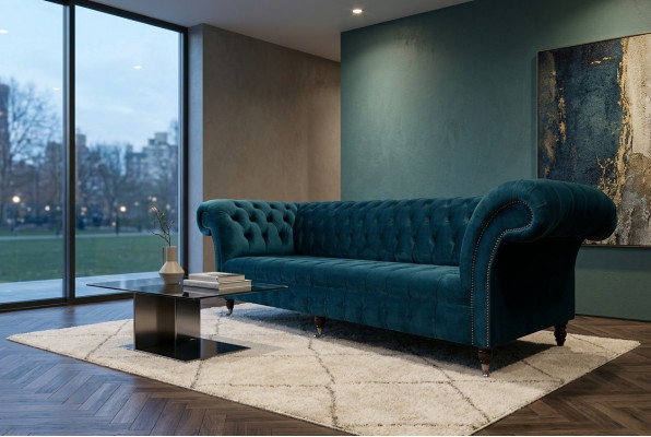 Designer sofa 3-seater Chesterfield upholstered sofas seat three-seater textile