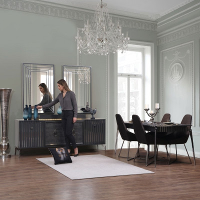 Luxury Dining Room Set Dining Table + 6x Chairs + Sideboard with 2x Mirror 10 pieces