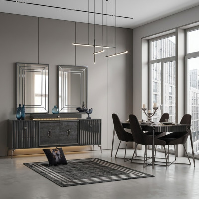 Luxury Dining Room Set Dining Table + 6x Chairs + Sideboard with 2x Mirror 10 pieces