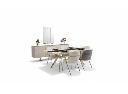 Luxurious dining room set dining table + 6x chairs + sideboard with mirror