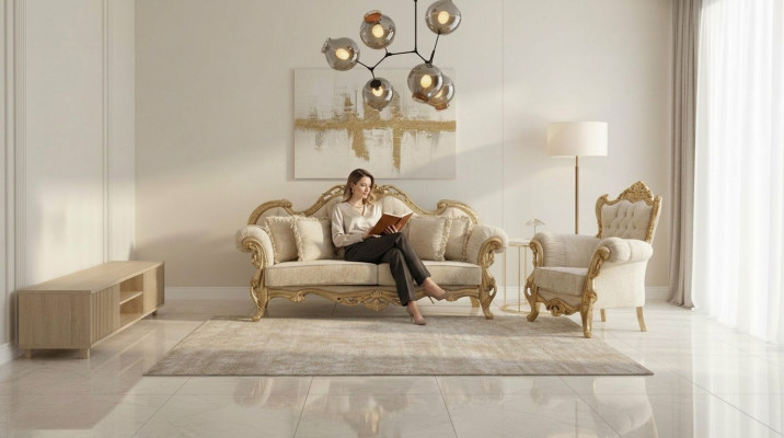 Chesterfield sofa and armchair in beige with high-quality luxury design