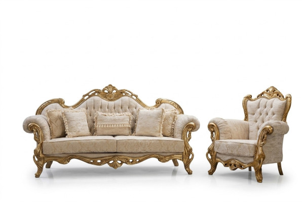 Chesterfield sofa and armchair in beige with high-quality luxury design