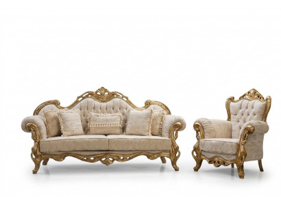 Chesterfield sofa and armchair in beige with high-quality luxury design