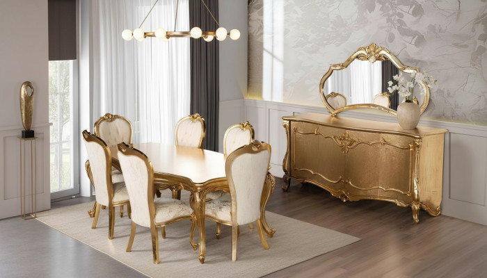 Dining Room Set 9 Piece: Table, 6x Chairs, Sideboard, Mirror Dining Set