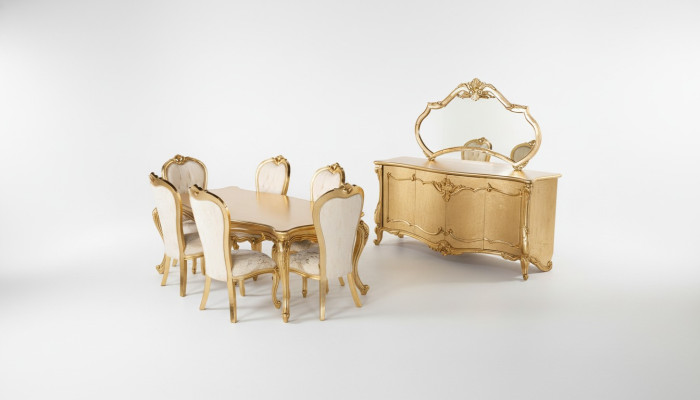 Dining Room Set 9 Piece: Table, 6x Chairs, Sideboard, Mirror Dining Set