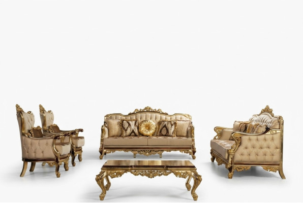 Golden sofa set Baroque Rococo complete set 5-piece. New