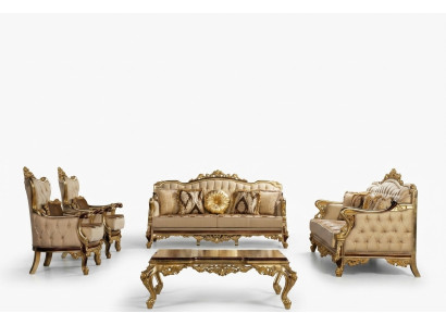 Golden sofa set Baroque Rococo complete set 5-piece. New