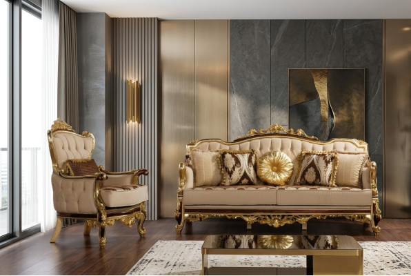 Luxury Sofa Beige Sofa Set Armchair 3+1 Seater Fabric Design Sofas