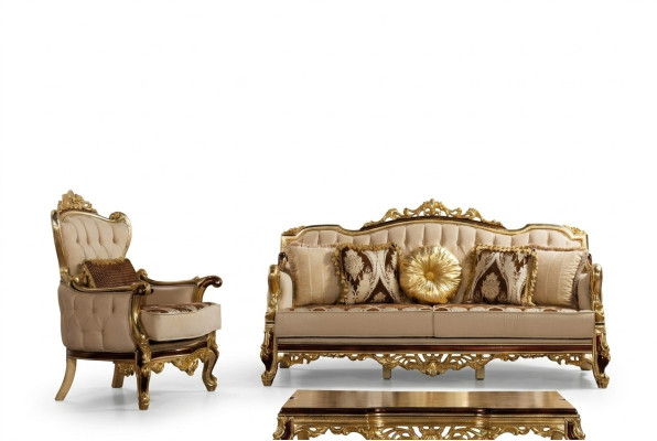 Luxury Sofa Beige Sofa Set Armchair 3+1 Seater Fabric Design Sofas