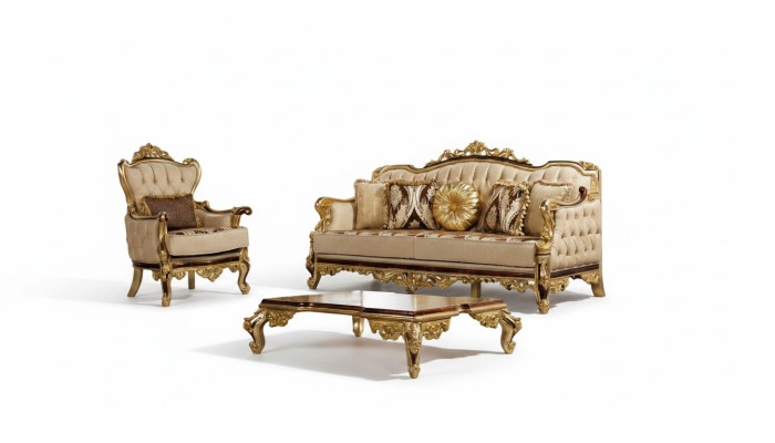 Sofa set Couch Baroque Rococo couches Textile Chesterfield sofa table 3-piece set.