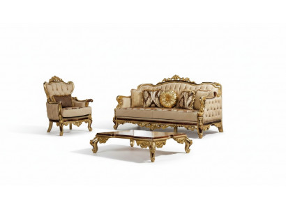Sofa set Couch Baroque Rococo couches Textile Chesterfield sofa table 3-piece set.