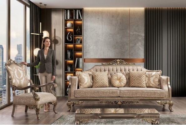 Chesterfield sofa set with coffee table sofa set upholstered furniture 5-piece.