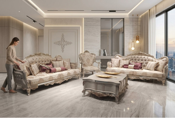Sofa Set Baroque Rococo Furniture Living Room Seating Suite Upholstered 4 pcs. New