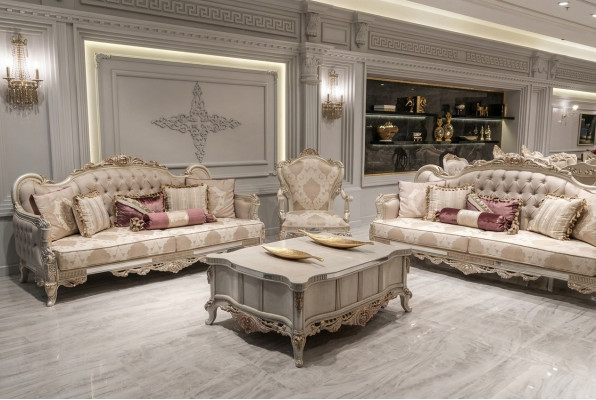 Sofa Set Baroque Rococo Furniture Living Room Seating Suite Upholstered 4 pcs. New