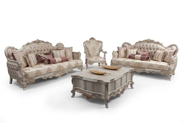 Sofa Set Baroque Rococo Furniture Living Room Seating Suite Upholstered 4 pcs. New