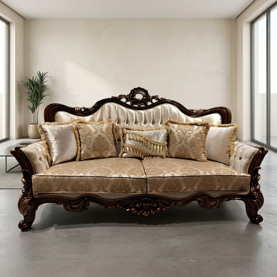 Chesterfield Baroque Three-Seater Furniture Sofa Couches Fabric Gold Couch