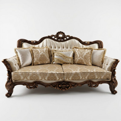 Chesterfield Baroque Three-Seater Furniture Sofa Couches Fabric Gold Couch