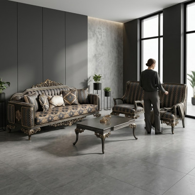 Set with 3+1+1 armchairs and table