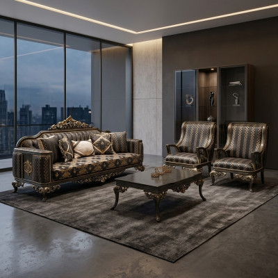 Set with 3+1+1 armchairs and table